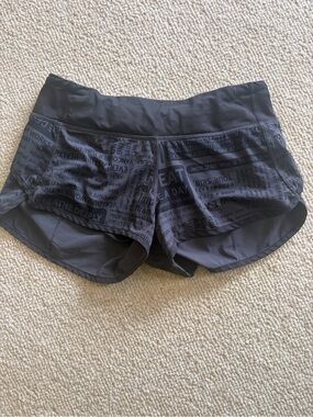 lululemon athletica Women's Dark Gray Athletic Shorts with Subtle Text Print